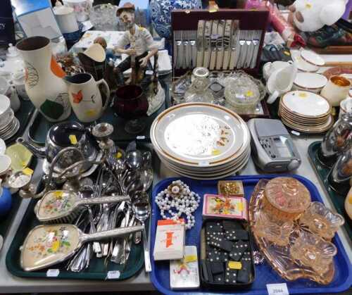 Ceramics and household wares, including metalwares, to include dominoes, playing cards, a faux...