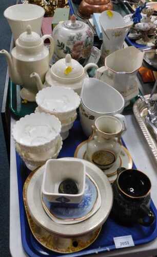 Ceramics, to include coffee pot, teapot, water jugs, vases, small milk jugs, etc. (2 trays)
