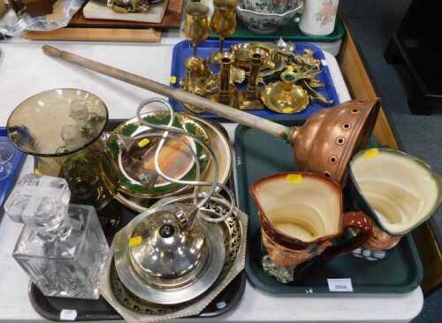 Metalware and household ceramics, to include candlesticks, goblets, animal figures, chamber...