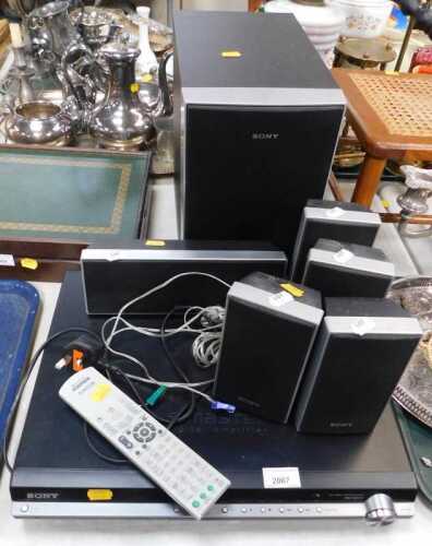 A Sony DVD home theatre system, model number DAV-DZ230, with speakers.