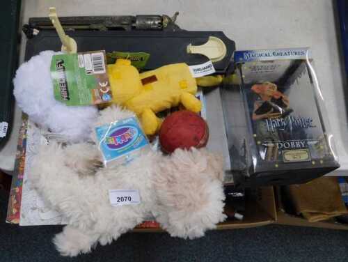 Toys, to include a replica gun on stand, diecast cars, books, cricket ball, etc.