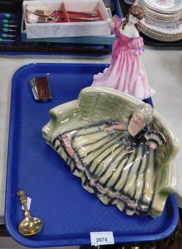 Two ceramic figures, one by Royal Doulton Lauren, the other unmarked, a small Lincolnshire spoon...