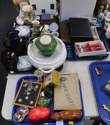 Household items , to include glassware, ceramics, metalware, treen, to include two dump weights,...