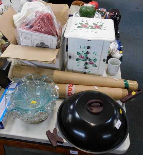 Household items, to include a tabletop jewellery box of six drawers, raised on bun feet, two...
