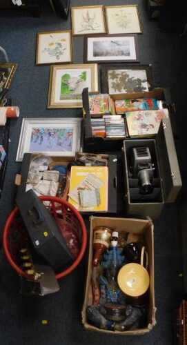 Household items, to include pictures and prints, three gilt framed pictures of flowers,...