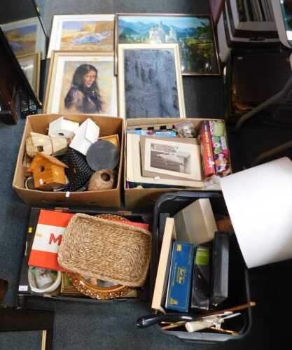 Household ceramics, pictures, prints and mirrors, to include a gilt framed convex mirror, mantel...