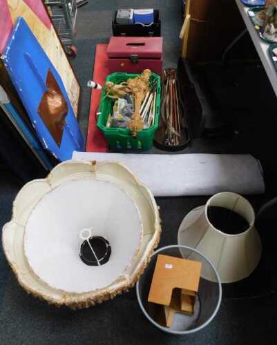 Household items, to include lamp shades, waste paper baskets, violin cases with bows, table...