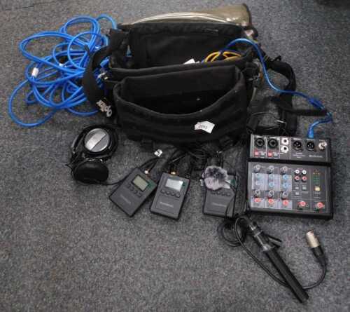 A Citronic U-Pad compact two-channel audio mixer, with two radio mics, directional mic in bag,...