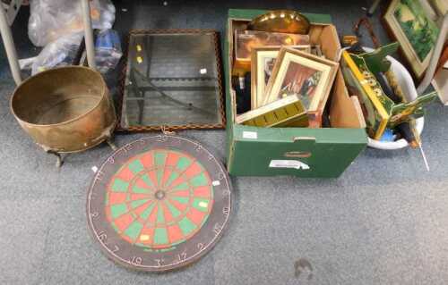Household items, to include candles, 7+7 hair roller kit, brassware, trays, handbags, textiles,...