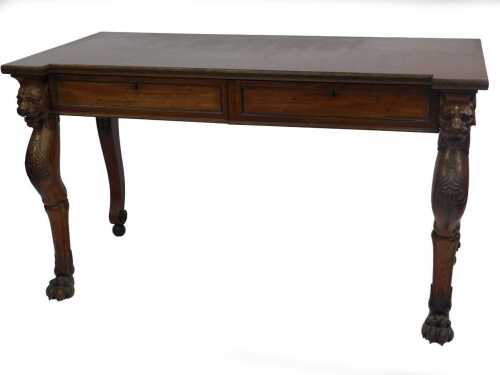 A fine Regency mahogany serving table in the manner of George Smith, with a decoratively figured...