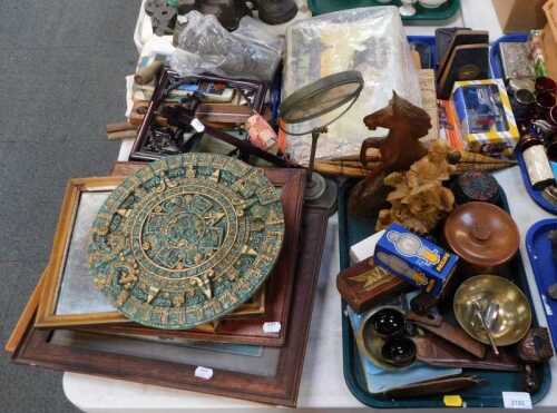 Treen and household wares, to include lidded pot, horse figure, an Oriental figure, Buddha,...