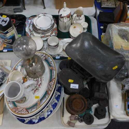 A set of scales, complete, a lantern, a part coffee service by Crown Ducal, to include coffee...