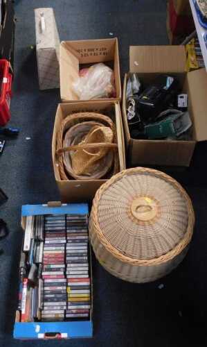 General household effects, to include glass, paper, large wicker linen basket, further wicker...