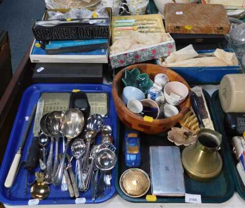 Household items, to include silver plated cigarette holder, diecast metal cars, plated serving...