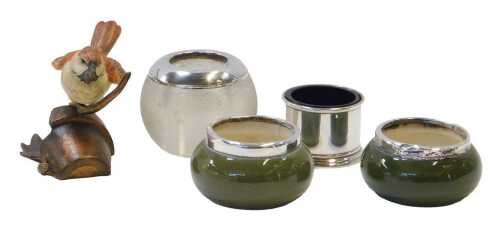 A George V silver-mounted Vesta case, Birmingham 1923, a pair of silver-mounted Carltonware...