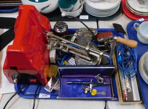 Household items, to include a Royal Sovereign Wasp compact electric compressor, Zippo lighters,...
