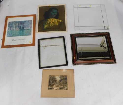 Prints and mirrors, including Vladimir Tretchikoff. The Green Lady, print, a Claud Monet print...