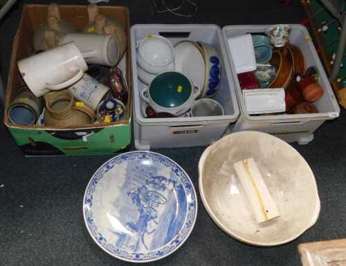 Household ceramics and cookware, to include a large blue and white Delft charger, with...