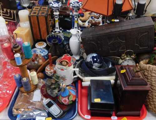 Household items, to include ceramic mug, wooden figure of bird, a Nokia mobile phone, a small...