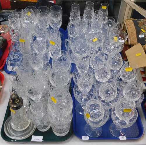 Glassware, to include cut glass brandy glasses, tumblers, high balls, wine glasses, champagne...