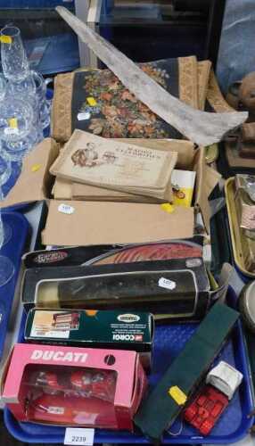 Household items, to include a boxed Ducati motorcycle by Maisto, a Corgi Tramway bus, a Vauxhall...
