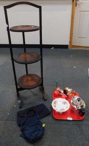 Miscellaneous items, to include lady's beaded evening bags, silver-plated teapot, a pull-along...
