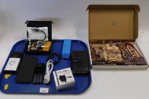 Electrical items, including a lighting kit, charger, doorbell, mobile phone, leads, AC adapter,...