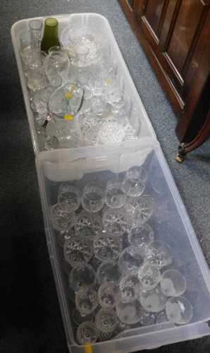 Glassware, to include cut glass vases, water jug, bowls, wine glasses, sherry glasses, etc.