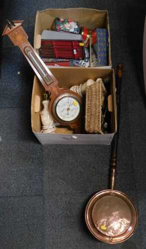 Metalware, to include cutlery, toasting forks, tins, two alabaster lamps, series of metal...