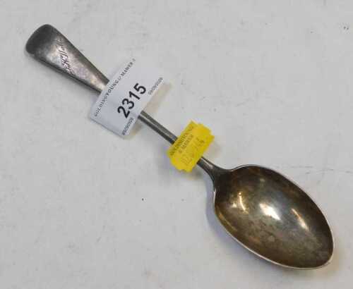 A silver spoon, hallmarked for London, 1.5oz.