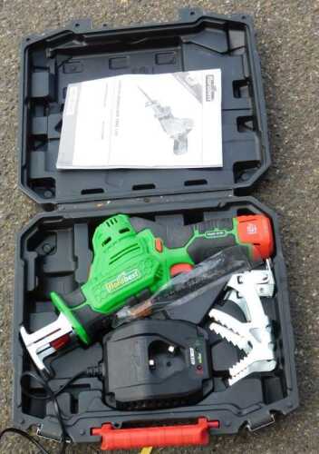 A Floral Best cordless branch saw, model FAAS12B1, in a case.