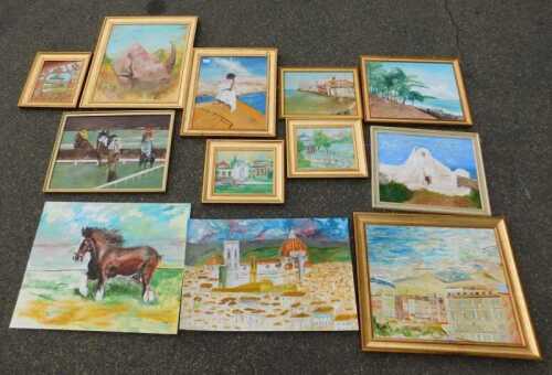 Oil on board and canvas, by amateur artists, of landscapes. (a quantity)