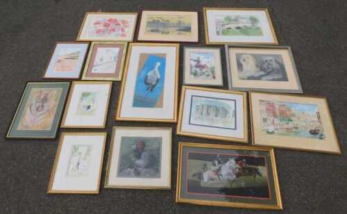 Pictures and prints, gilt framed pictures by amateur artists, subjects include townscapes,...