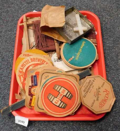 Various beer mats, together with a partial Brooke Bond Wild Flowers tea card album, etc. (1 tray)