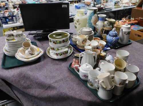 Household effects, including a Victorian milk glass vase, commemorative mugs, part teawares, a...