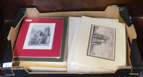 A collection of mounted local engravings and other prints, to include Spalding Bridge. (1 box)