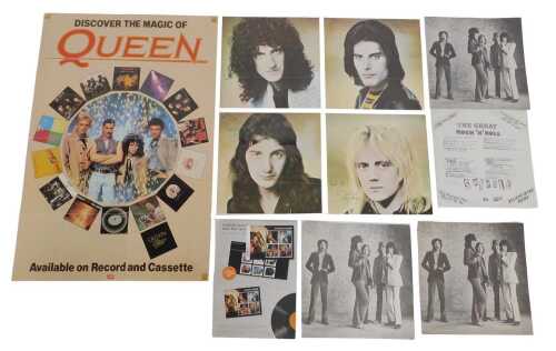 Rock and pop music promotional material, to include Queen, mainly LP record inserts, etc. (a...
