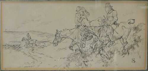 Henry Ardmore Sandercock (English 1838-1887). Lagging Behind the Hunt, ink on paper, monogrammed,...