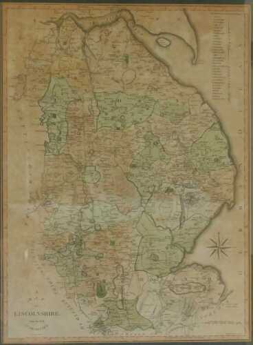 Cary (John). Lincolnshire map with a list of Wapontakes, coloured, 53cm x 40cm.