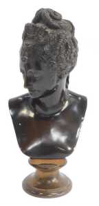 After Jean Goujon. Diane de Poitiers, a brown patinated bronze bust, raised on a gilt socle base,...