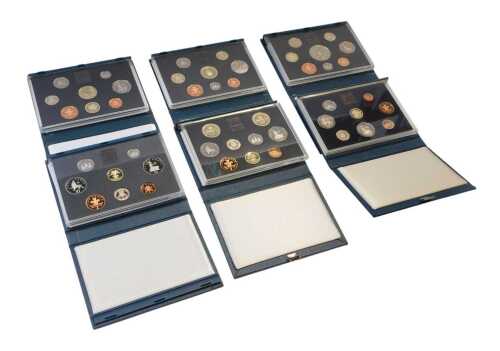 Six Royal Mint United Kingdom proof coin collections, for 1993, 1994, 1995, 1991, 1989, and 1983,...