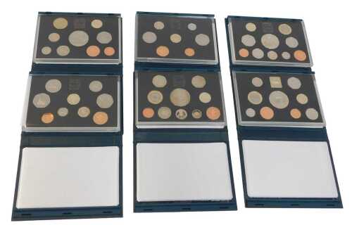 Six Royal Mint United Kingdom proof coin collections, for 1997, 1998, 1992, 1996, 1991, and 1997,...