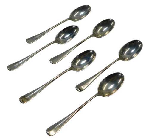 Six George V silver rat-tail pattern teaspoons, initial engraved, Sheffield 1911, 4.19oz.