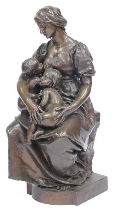 Paul Dubois (French, 1829-1905). Maternite, a brown patinated Barbedienne foundry bronze figural...