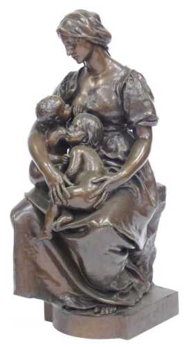 Paul Dubois (French, 1829-1905). Maternite, a brown patinated Barbedienne foundry bronze figural...