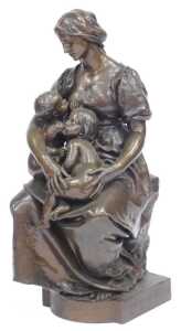 Paul Dubois (French, 1829-1905). Maternite, a brown patinated Barbedienne foundry bronze figural...