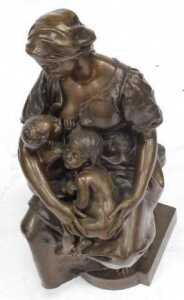 Paul Dubois (French, 1829-1905). Maternite, a brown patinated Barbedienne foundry bronze figural... - 2
