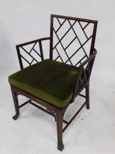 A late 18thC mahogany cockpen chair, in the Chinese Chippendale style, with solid frame, drop in... - 2