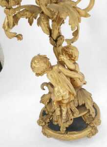 A 19thC French gilt metal five-branch candelabrum, of scrolling form with putti supports, the... - 4