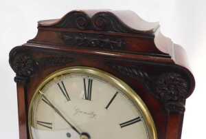 An early Victorian mahogany bracket clock, with a carved scroll-top breakfront case with bun... - 2